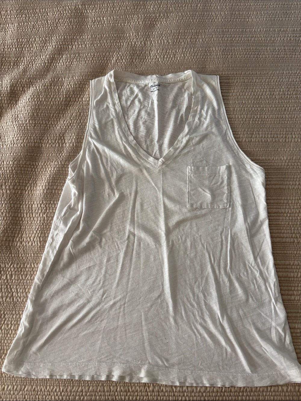 Madewell White V-Neck Pocket Sleeveless Tank
